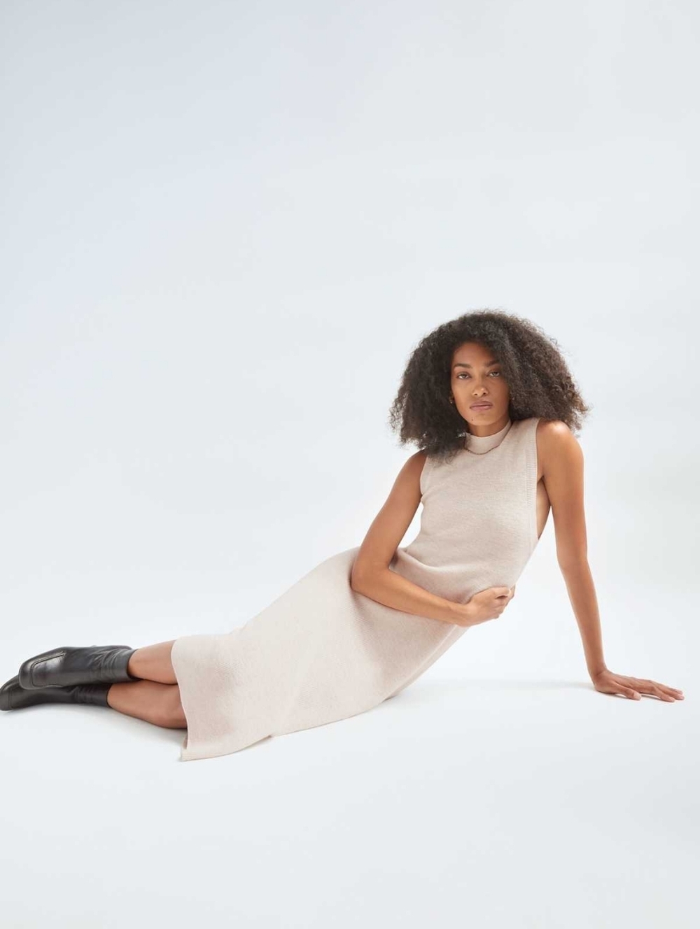 Arizia Babaton Aesthetica Dress Merino Wool Midi Dress, S Cream Minimalist - Picture 9 of 11